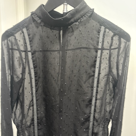 Zara Sheer Black Dotted Ruffle-Neck Blouse - Picture 4 of 9